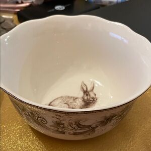 222 Fifth White Porcelain Bowl with Brown Rabbit Motif